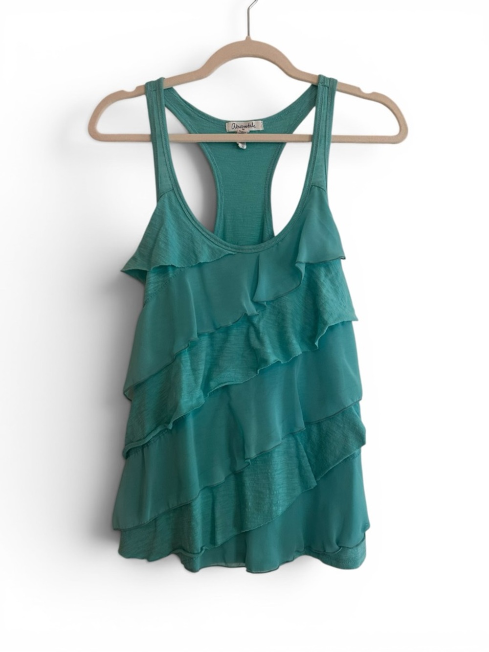Aeropostale Teal Ruffled Racerback Tank